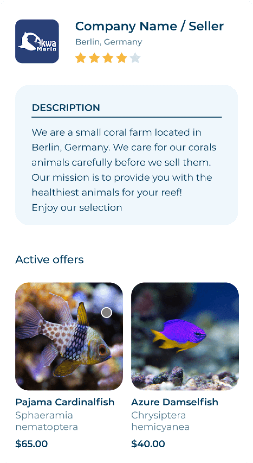 Card with image of orange fish