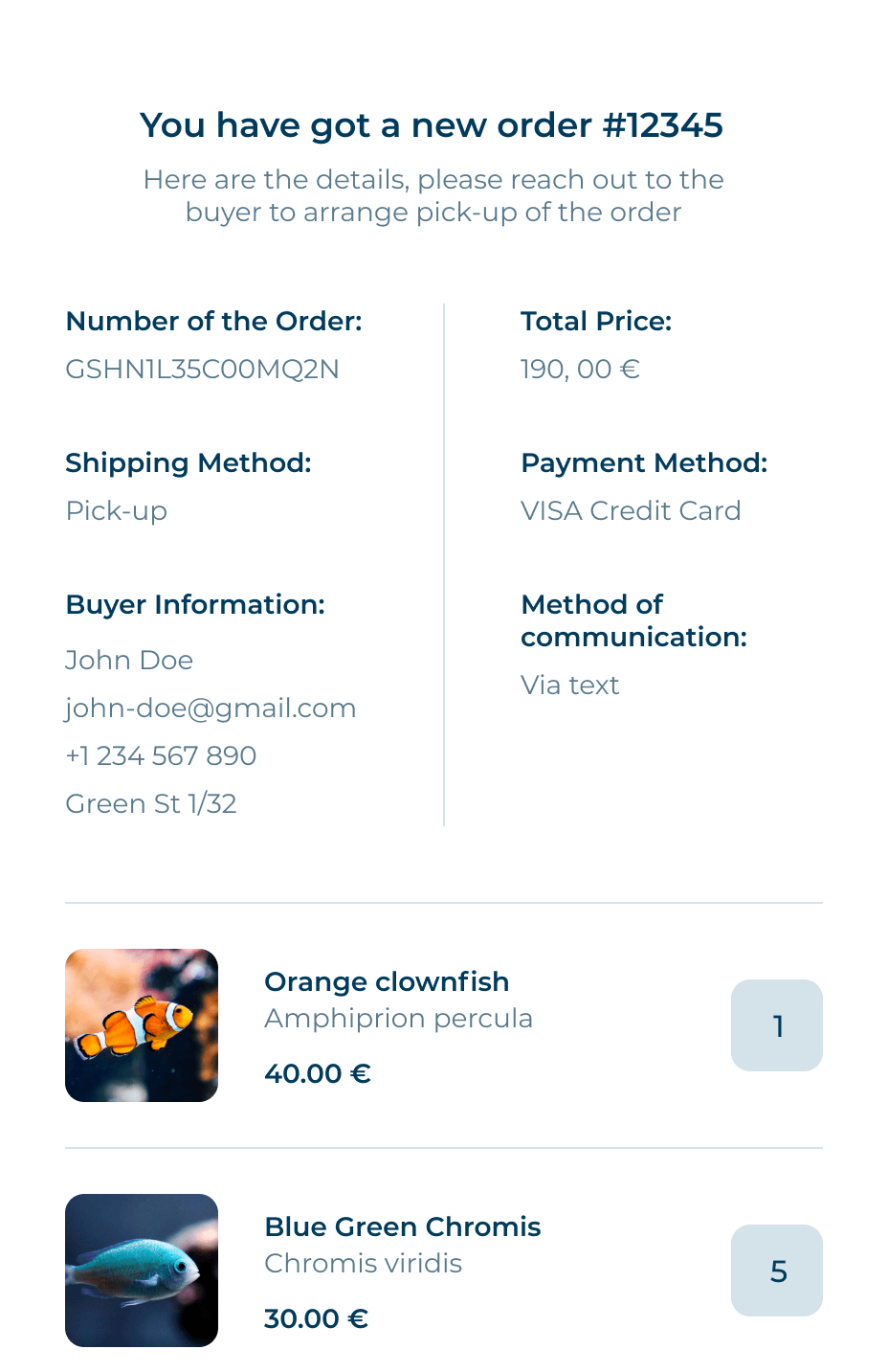 Card with image of orange fish